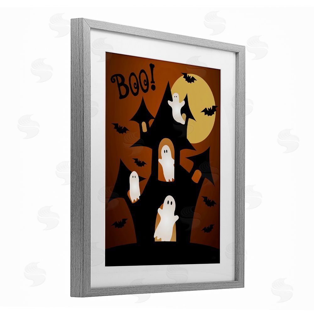 Natalie Carpentieri Ghostly Haunted House Gray Framed Print Under Glass Art