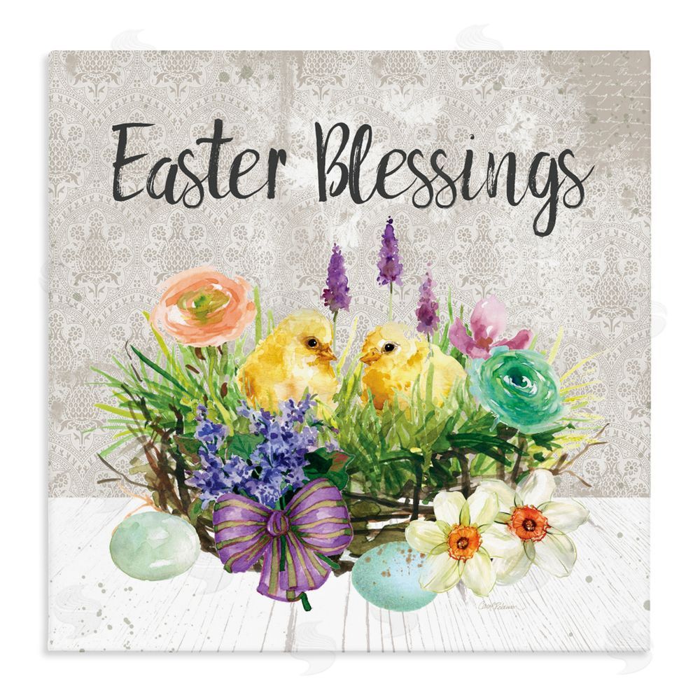 Carol Robinson Easter Blessings Basket of Flowers Stretched Canvas Wall Art