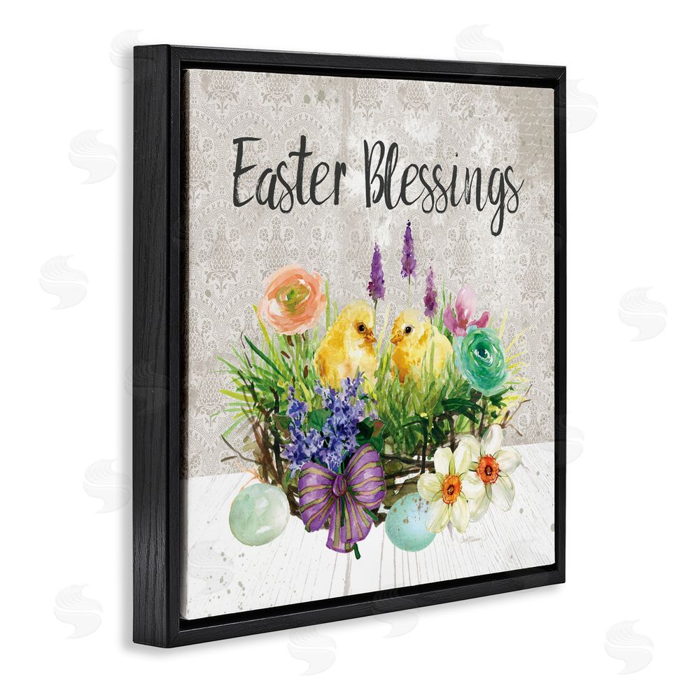 Carol Robinson Easter Blessings Basket of Flowers Black Floating Frame Canvas Wall Art