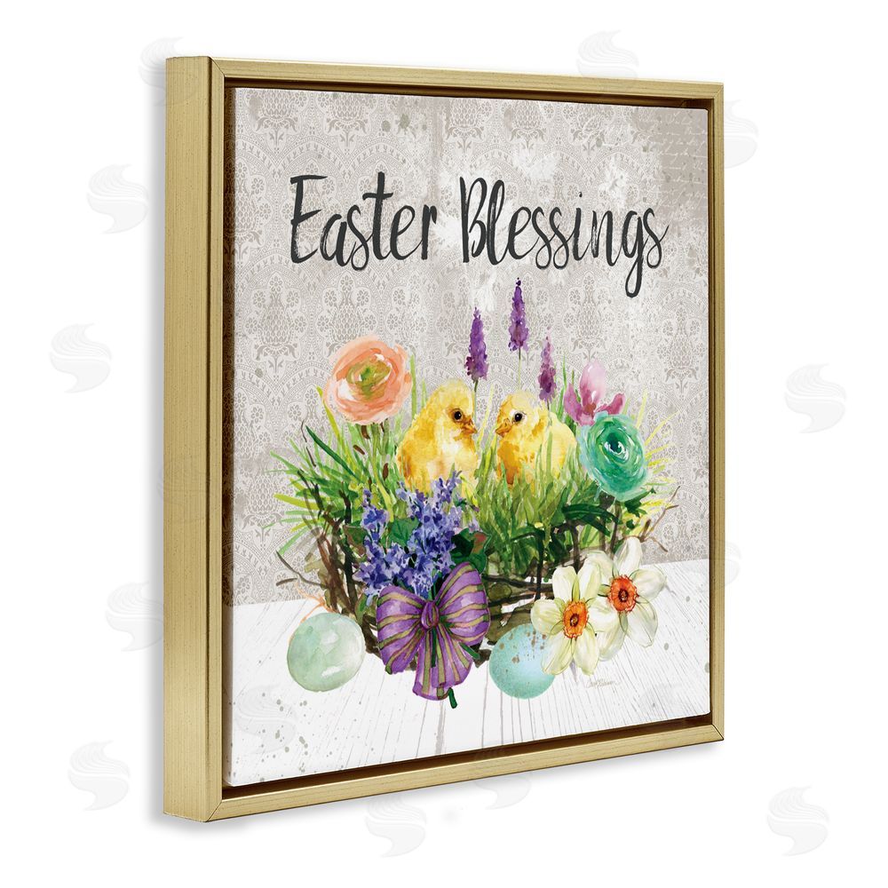 Carol Robinson Easter Blessings Basket of Flowers Gold Floating Frame Canvas Wall Art
