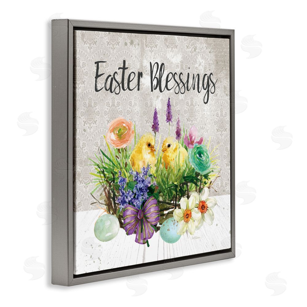 Carol Robinson Easter Blessings Basket of Flowers Gray Floating Frame Canvas Wall Art