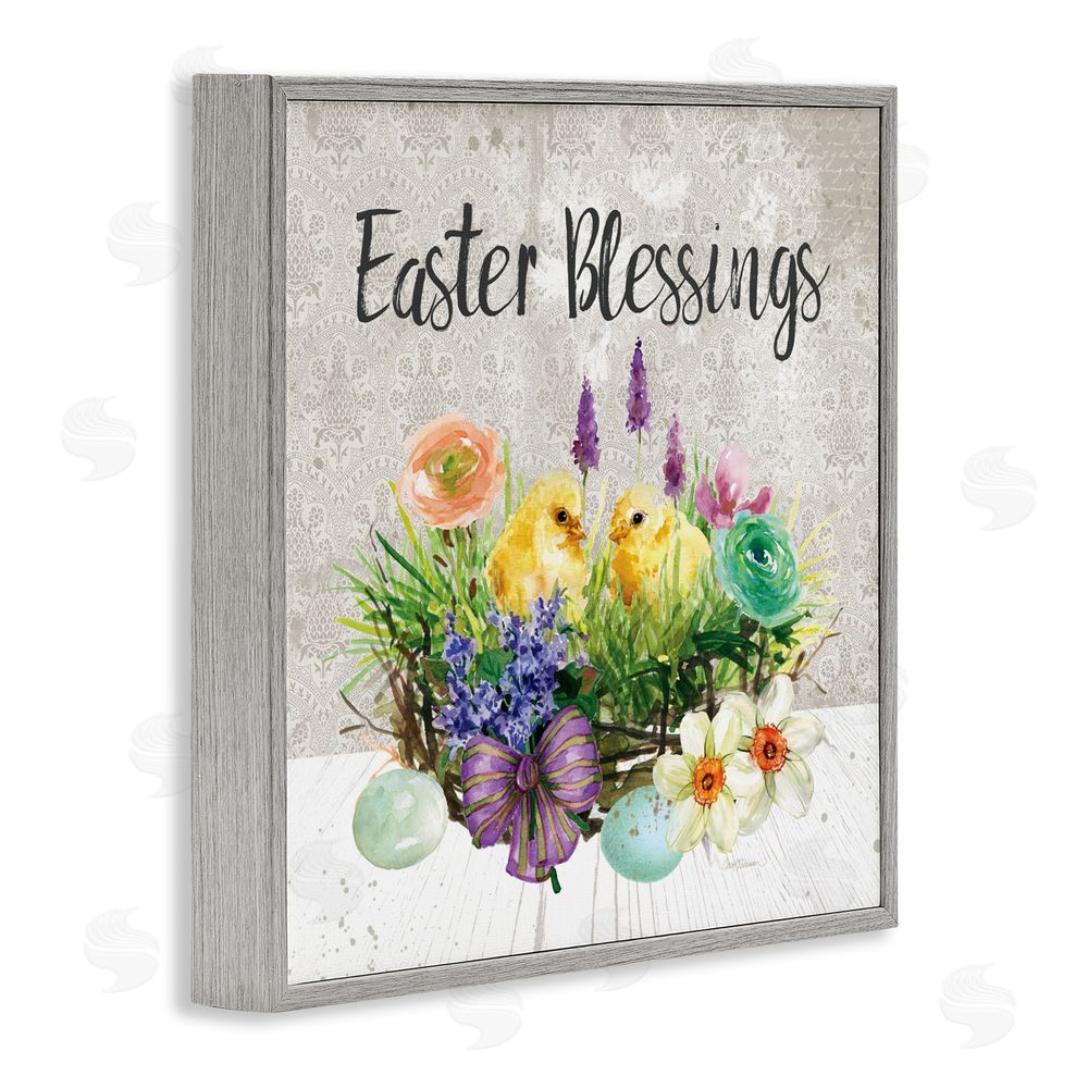 Carol Robinson Easter Blessings Basket of Flowers Gray Framed Giclee Wall Art Print