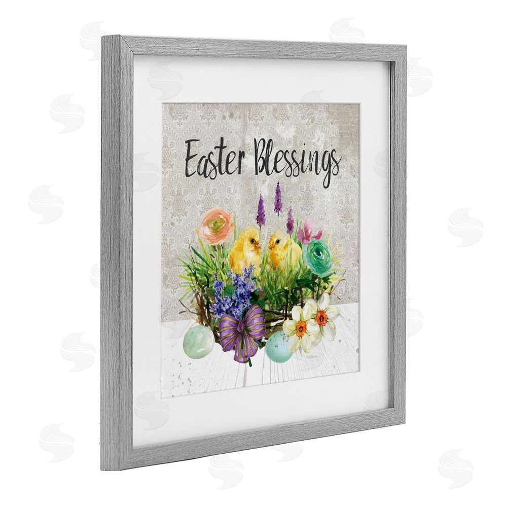 Carol Robinson Easter Blessings Basket of Flowers Gray Framed Print Under Glass with Mat Wall Art