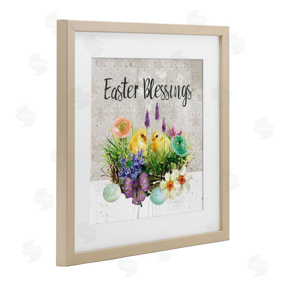 Carol Robinson Easter Blessings Basket of Flowers Brown Framed Print Under Glass with Mat Wall Art