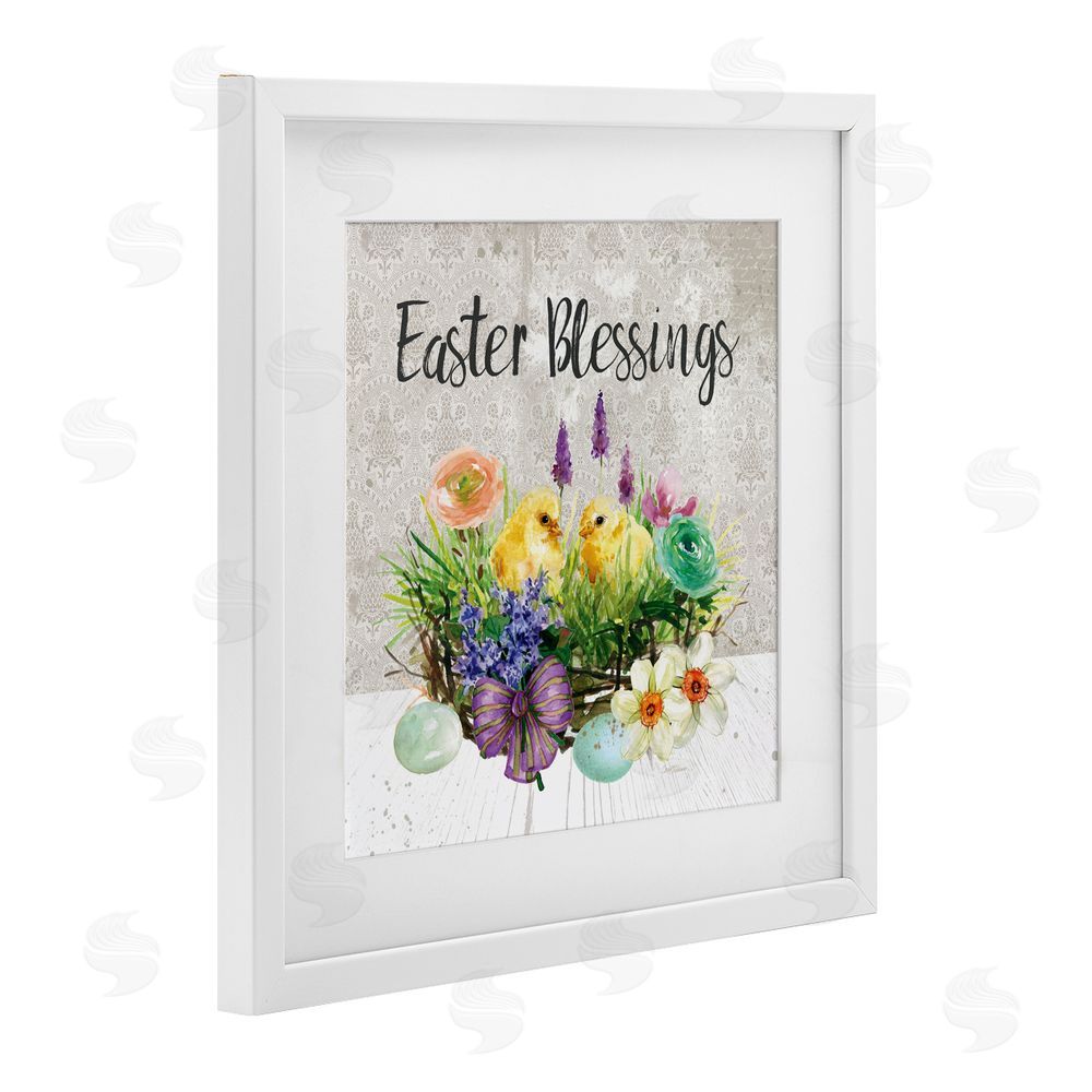 Carol Robinson Easter Blessings Basket of Flowers White Framed Print Under Glass with Mat Wall Art