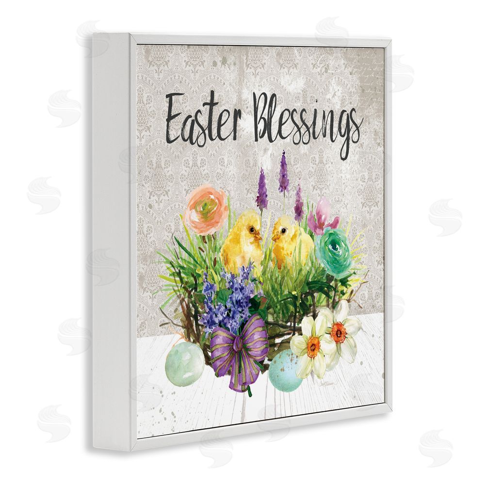 Carol Robinson Easter Blessings Basket of Flowers White Framed Giclee Wall Art Print