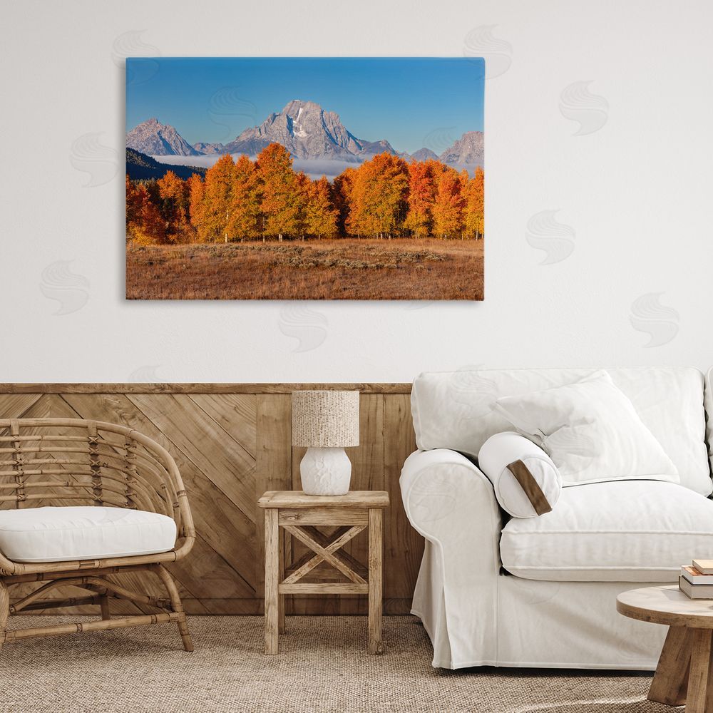Shelley Carlisle Autumn Tree Line With Mountain Stretched Canvas Wall Art Print in Room