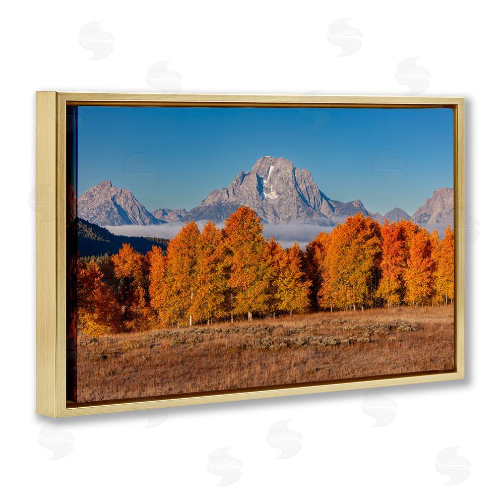 Shelley Carlisle Autumn Tree Line With Mountain Gold Floating Frame Canvas Wall Art Print