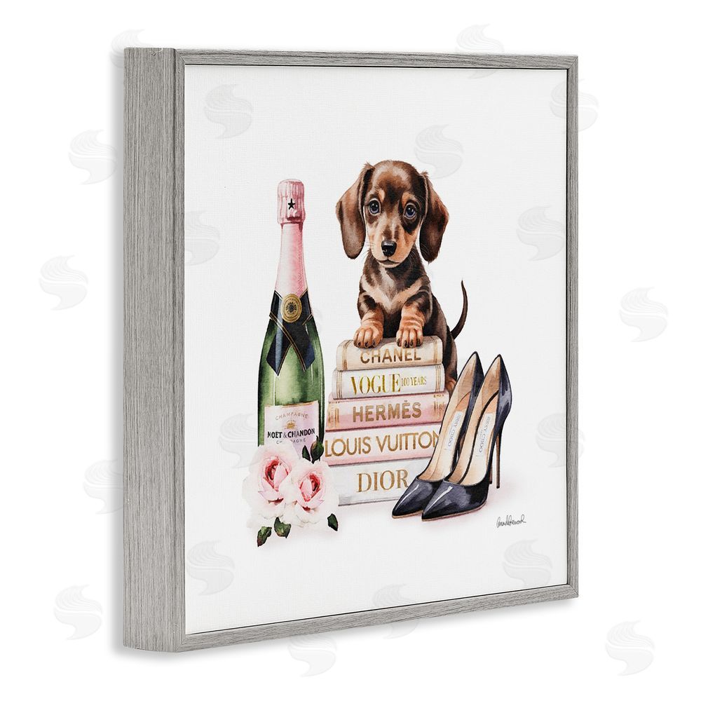 Amanda Greenwood Luxury Books & Puppy Gray Framed Giclee Wall Art Print