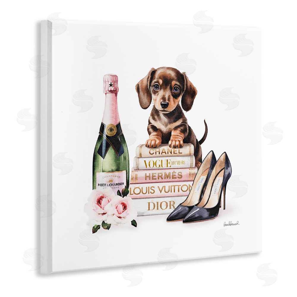 Amanda Greenwood Luxury Books & Puppy Wooden Wall Plaque Art Print