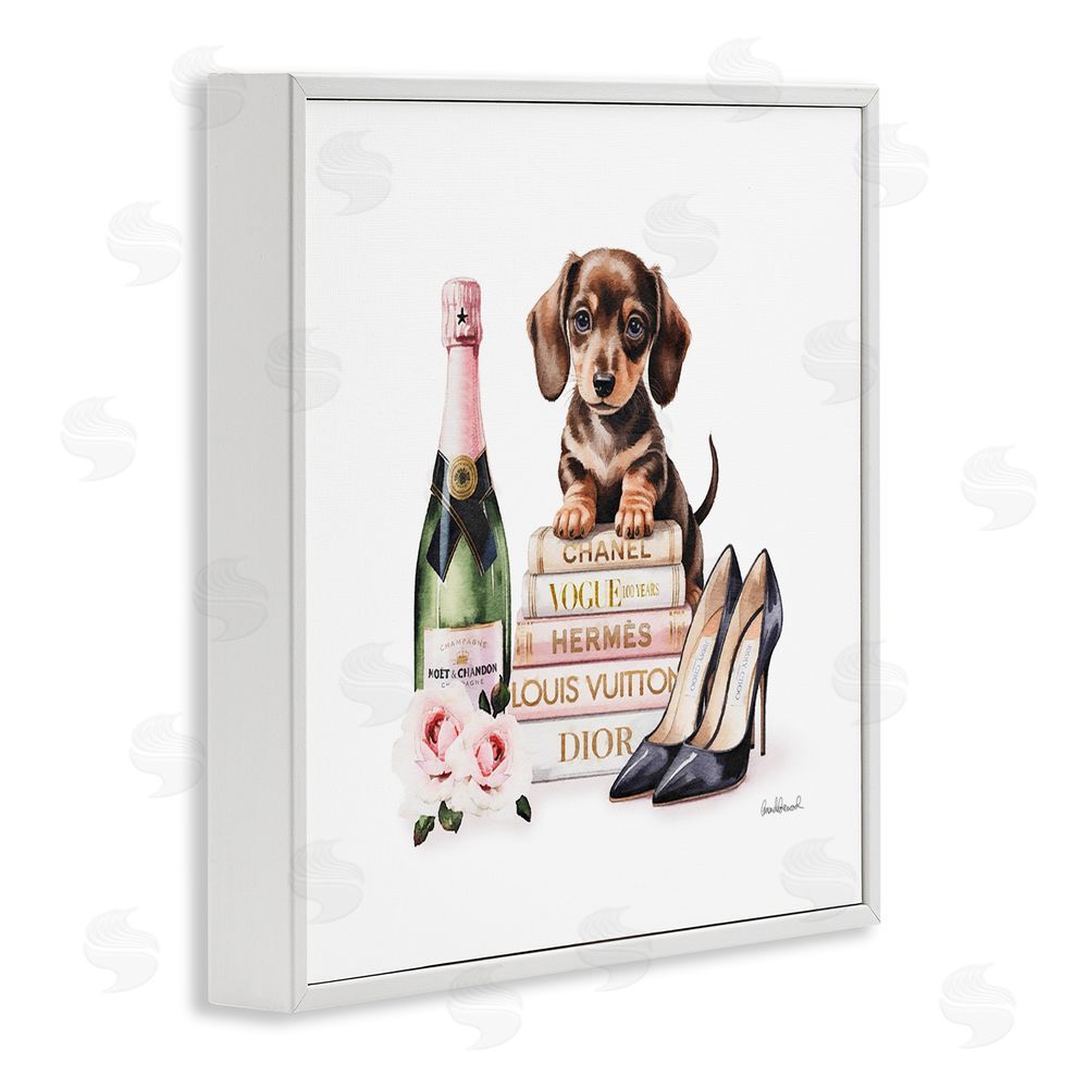Amanda Greenwood Luxury Books & Puppy White Framed Giclee Wall Art Print