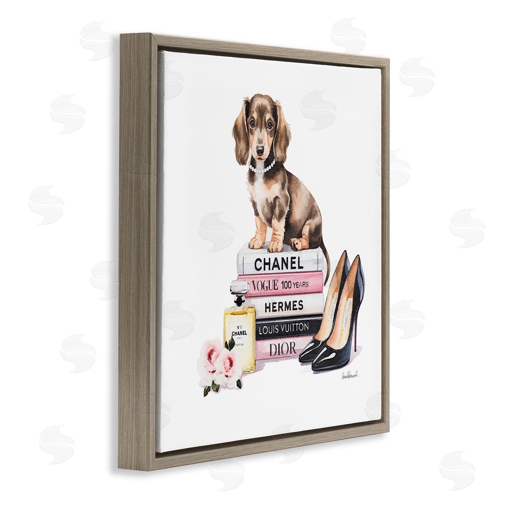Amanda Greenwood Luxury Fashion Books & Dog Brown Floating Frame Canvas Wall Art Print