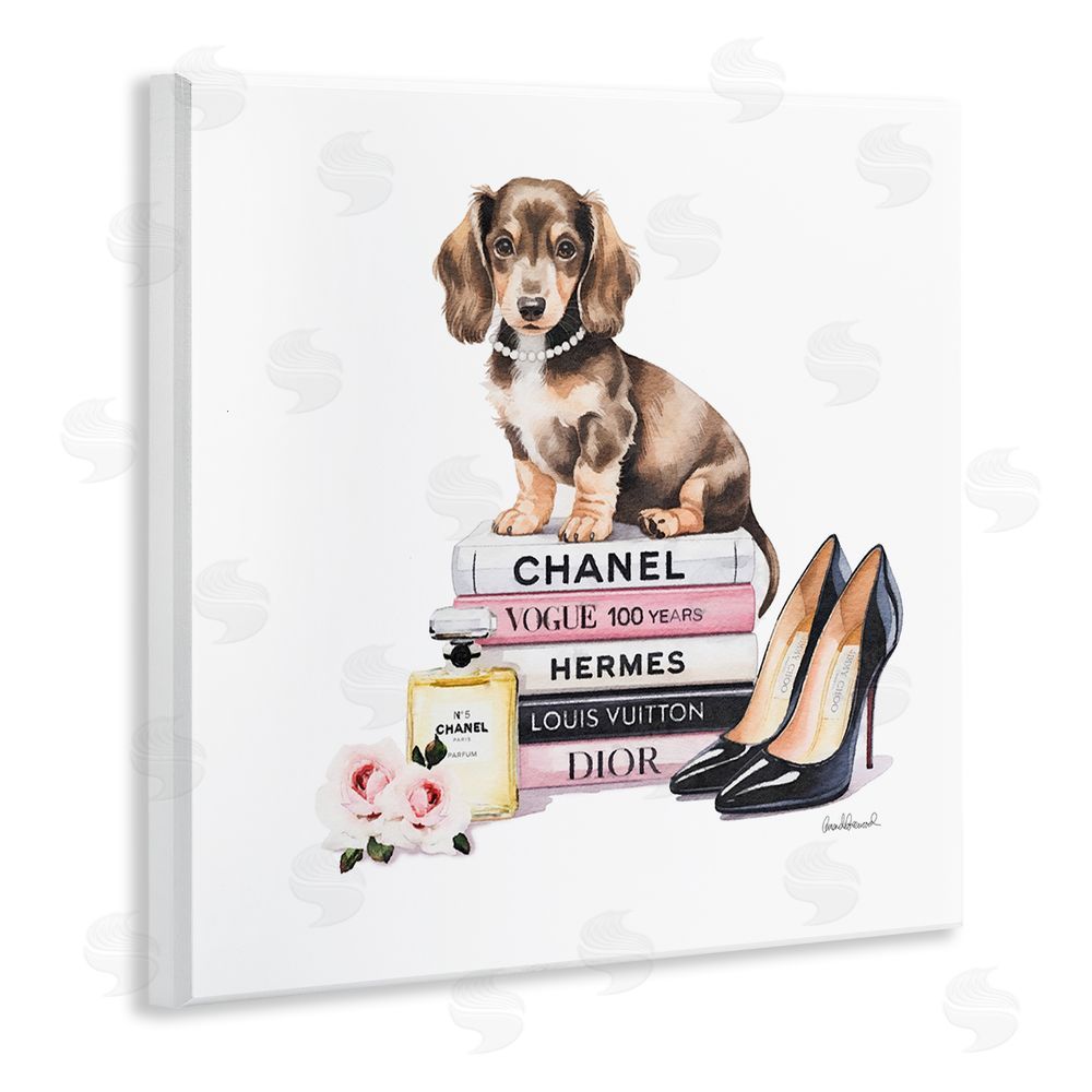 Amanda Greenwood Luxury Fashion Books & Dog Wooden Wall Plaque Art Print