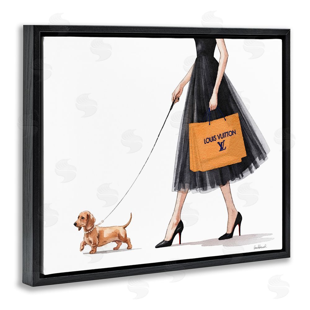 Amanda Greenwood Fashionable Dog Walking Black Floating Frame Canvas Wall Art Print