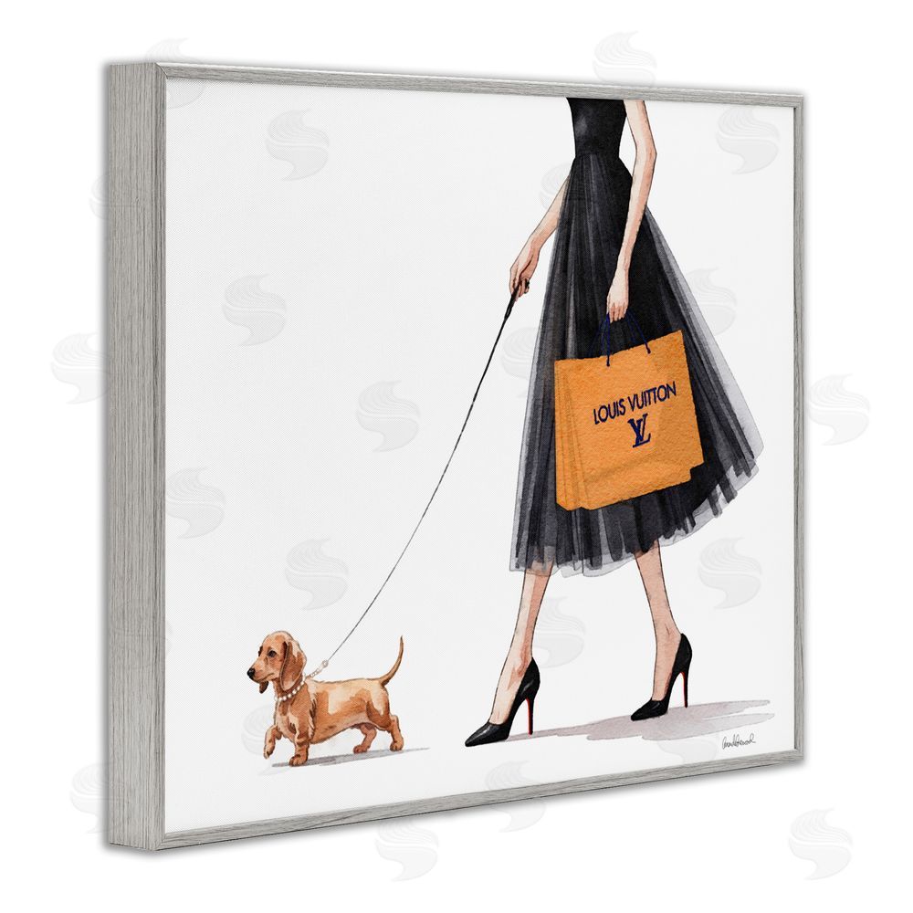 Amanda Greenwood Fashionable Dog Walking Gray Framed Giclee Wall Art Print