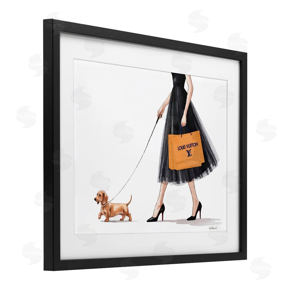 Amanda Greenwood Fashionable Dog Walking Black Framed Print Under Glass Wall Art