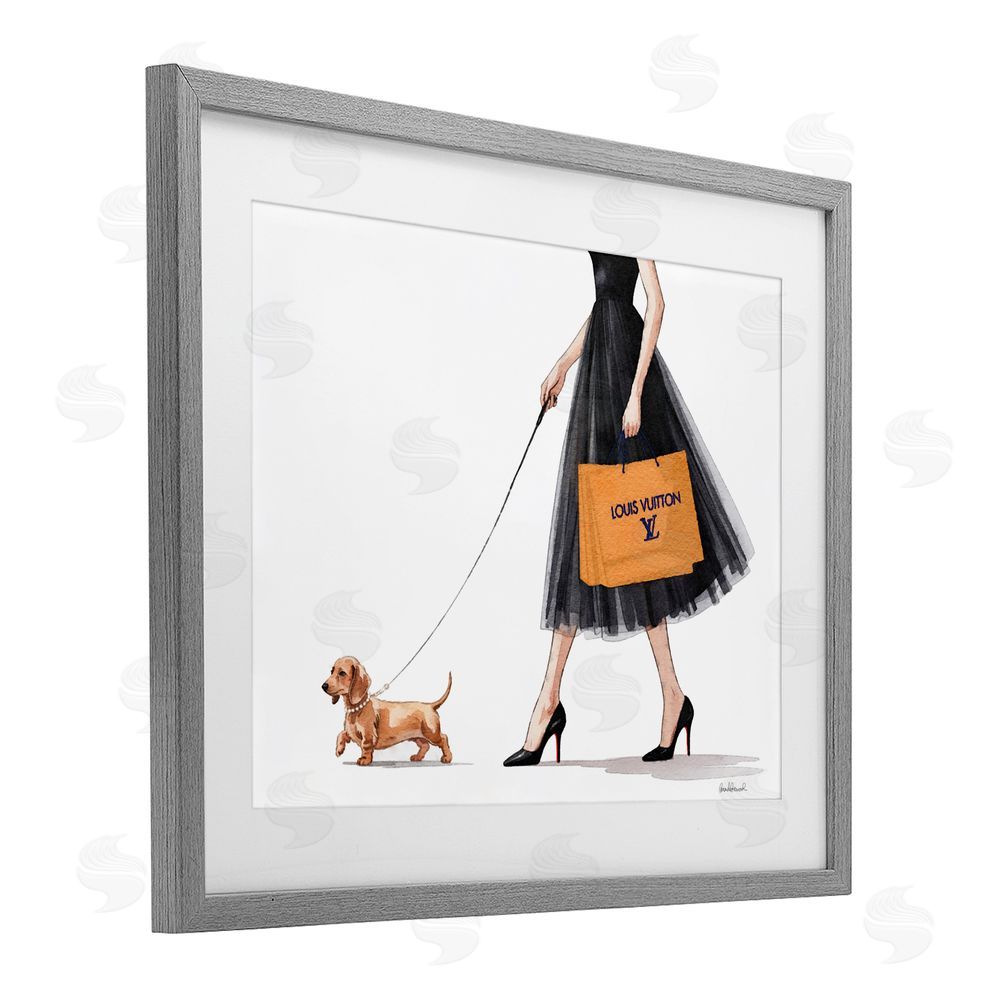 Amanda Greenwood Fashionable Dog Walking Gray Framed Print Under Glass Wall Art