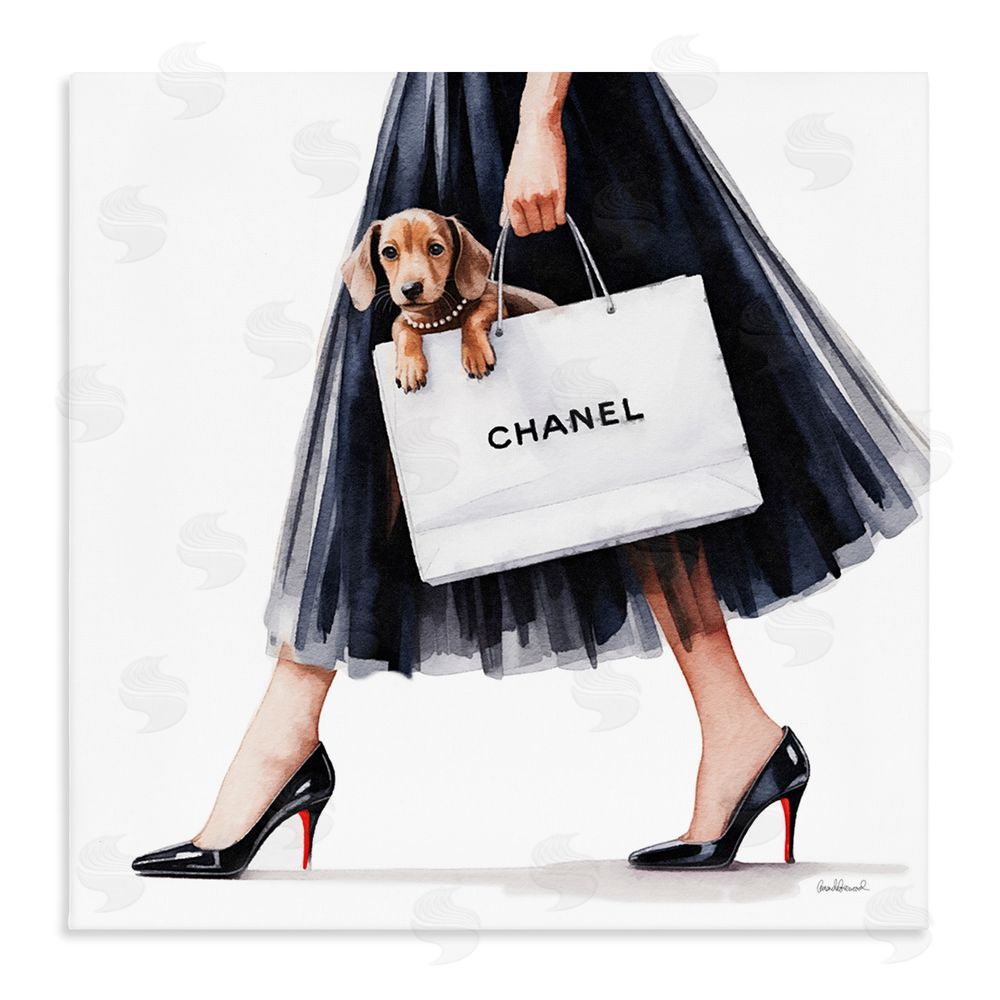 Amanda Greenwood Elegant Dog & Shopping Bag Stretched Canvas Wall Art Print