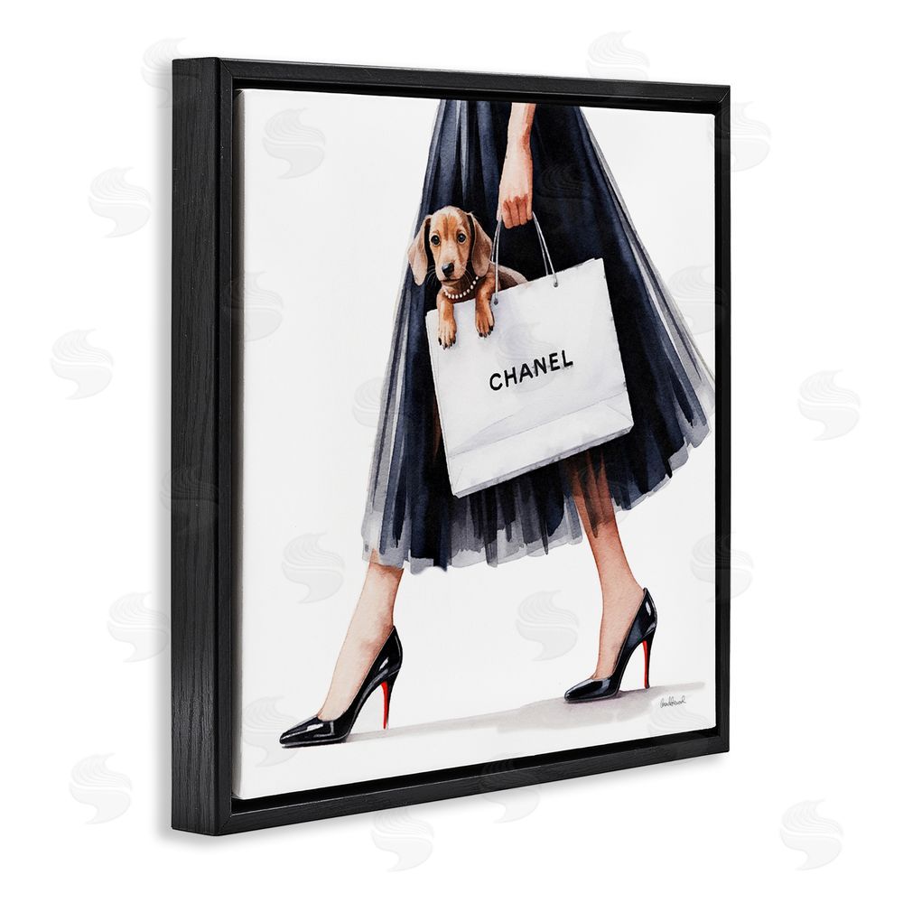 Amanda Greenwood Elegant Dog & Shopping Bag Black Floating Frame Canvas Wall Art Print