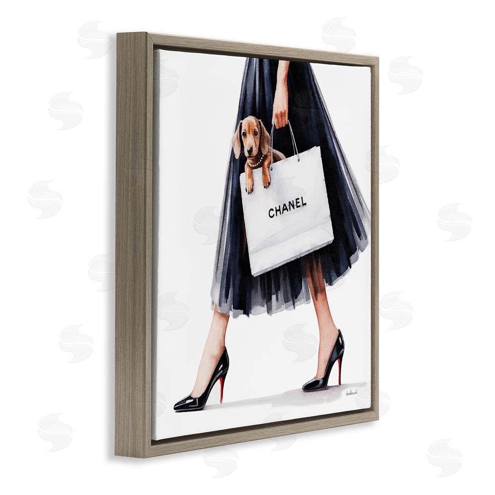 Amanda Greenwood Elegant Dog & Shopping Bag Brown Floating Frame Canvas Wall Art Print