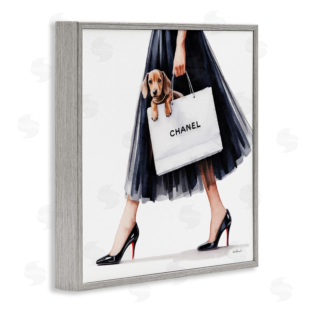 Amanda Greenwood Elegant Dog & Shopping Bag Gray Framed Giclee Wall Art Print