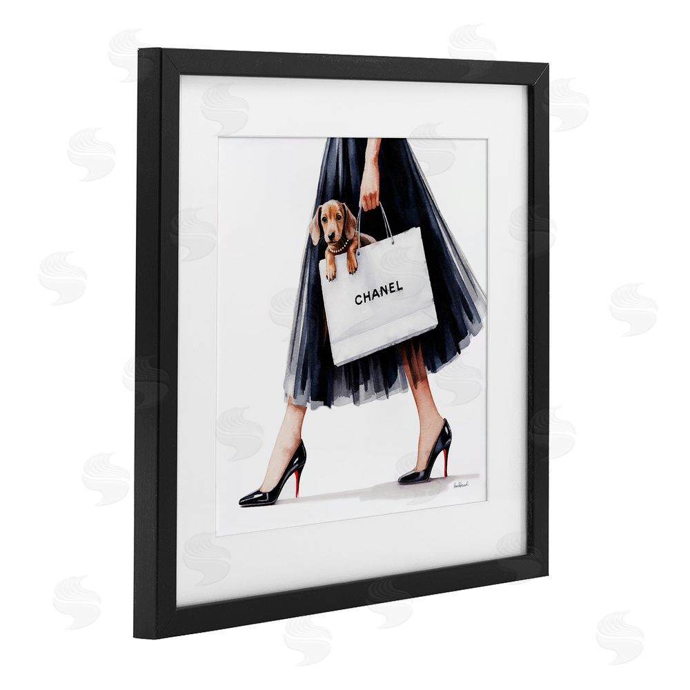 Amanda Greenwood Elegant Dog & Shopping Bag Black Framed Print Under Glass Wall Art