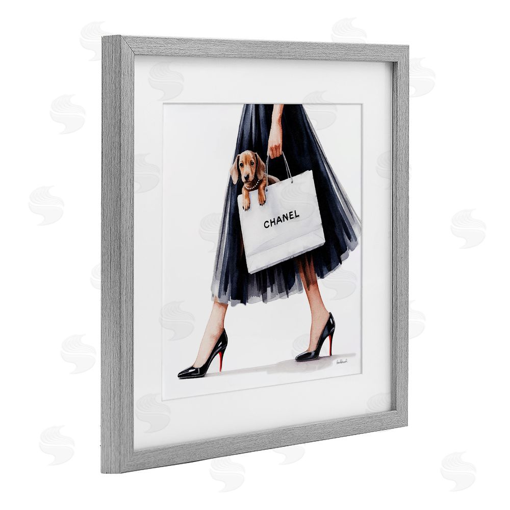 Amanda Greenwood Elegant Dog & Shopping Bag Gray Framed Print Under Glass Wall Art
