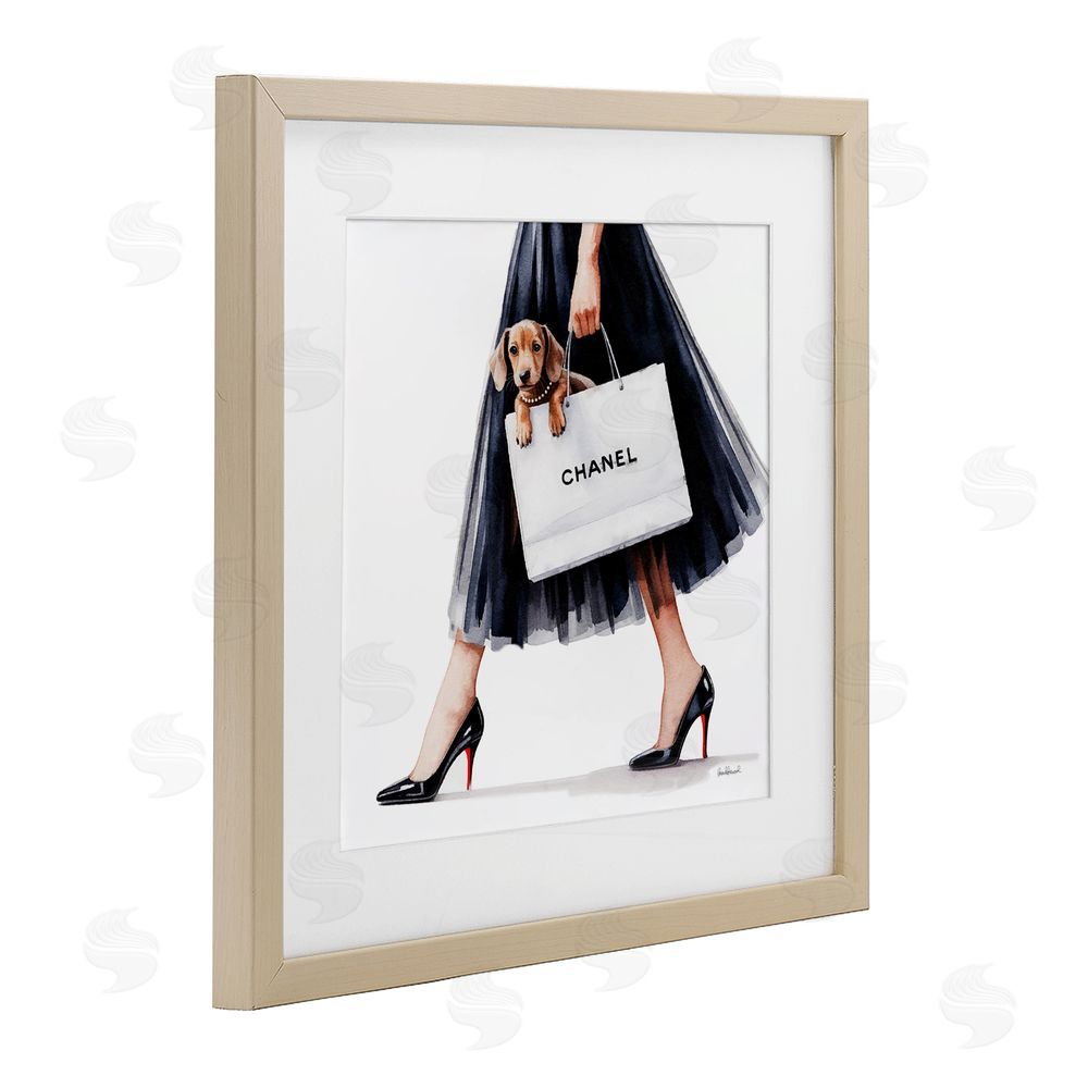 Amanda Greenwood Elegant Dog & Shopping Bag Brown Framed Print Under Glass Wall Art