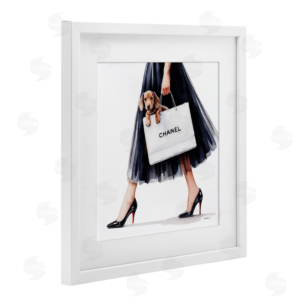 Amanda Greenwood Elegant Dog & Shopping Bag White Framed Print Under Glass Wall Art