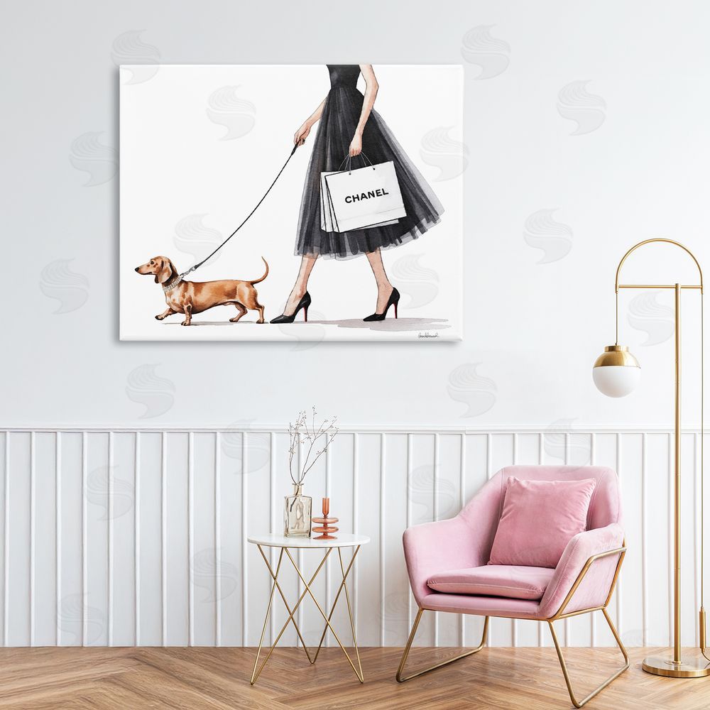 Amanda Greenwood Glam Dog Walking Stretched Canvas Wall Art in Room
