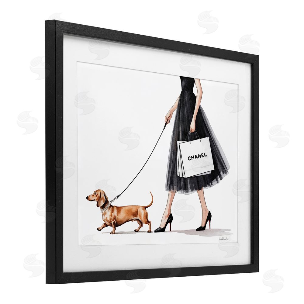 Amanda Greenwood Glam Dog Walking Black Framed Print Under Glass Wall Art