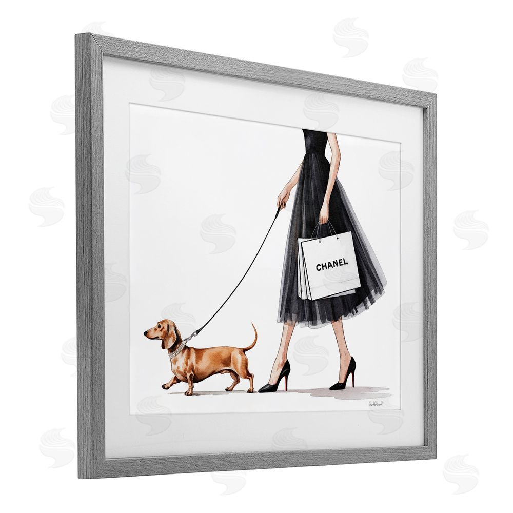 Amanda Greenwood Glam Dog Walking Gray Framed Print Under Glass Wall Art