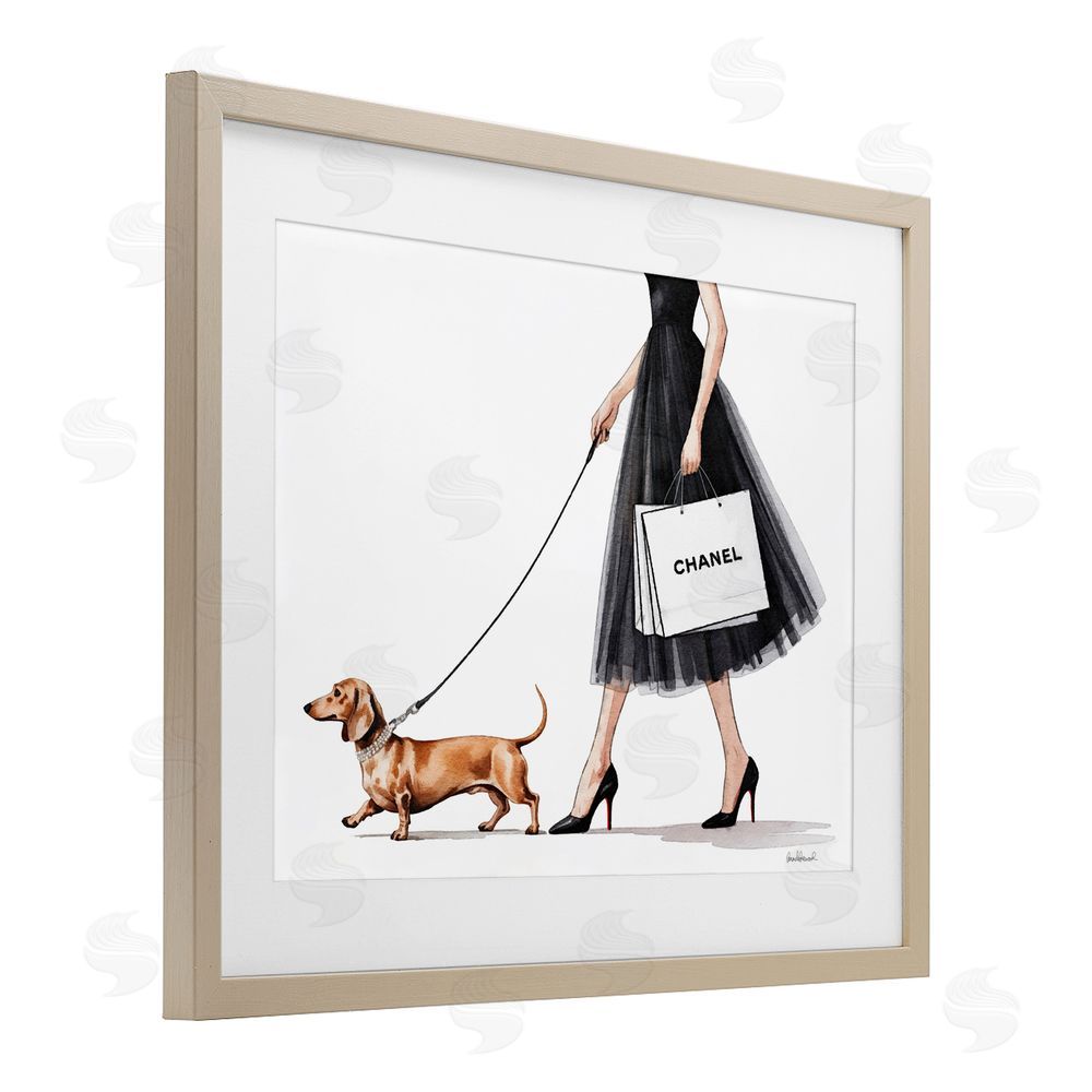 Amanda Greenwood Glam Dog Walking Brown Framed Print Under Glass Wall Art