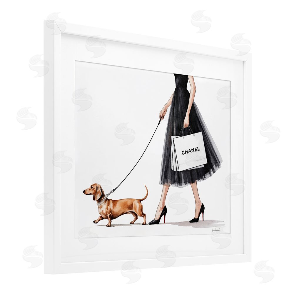 Amanda Greenwood Glam Dog Walking White Framed Print Under Glass Wall Art