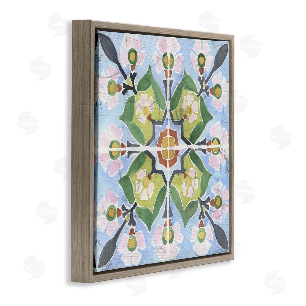 June Erica Vess Balanced Mediterranean Tile Brown Floating Frame Canvas Wall Art Print