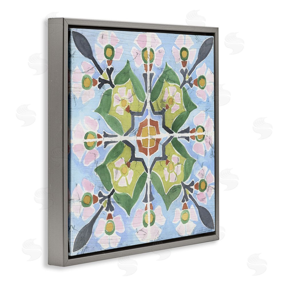 June Erica Vess Balanced Mediterranean Tile Gray Floating Frame Canvas Wall Art Print