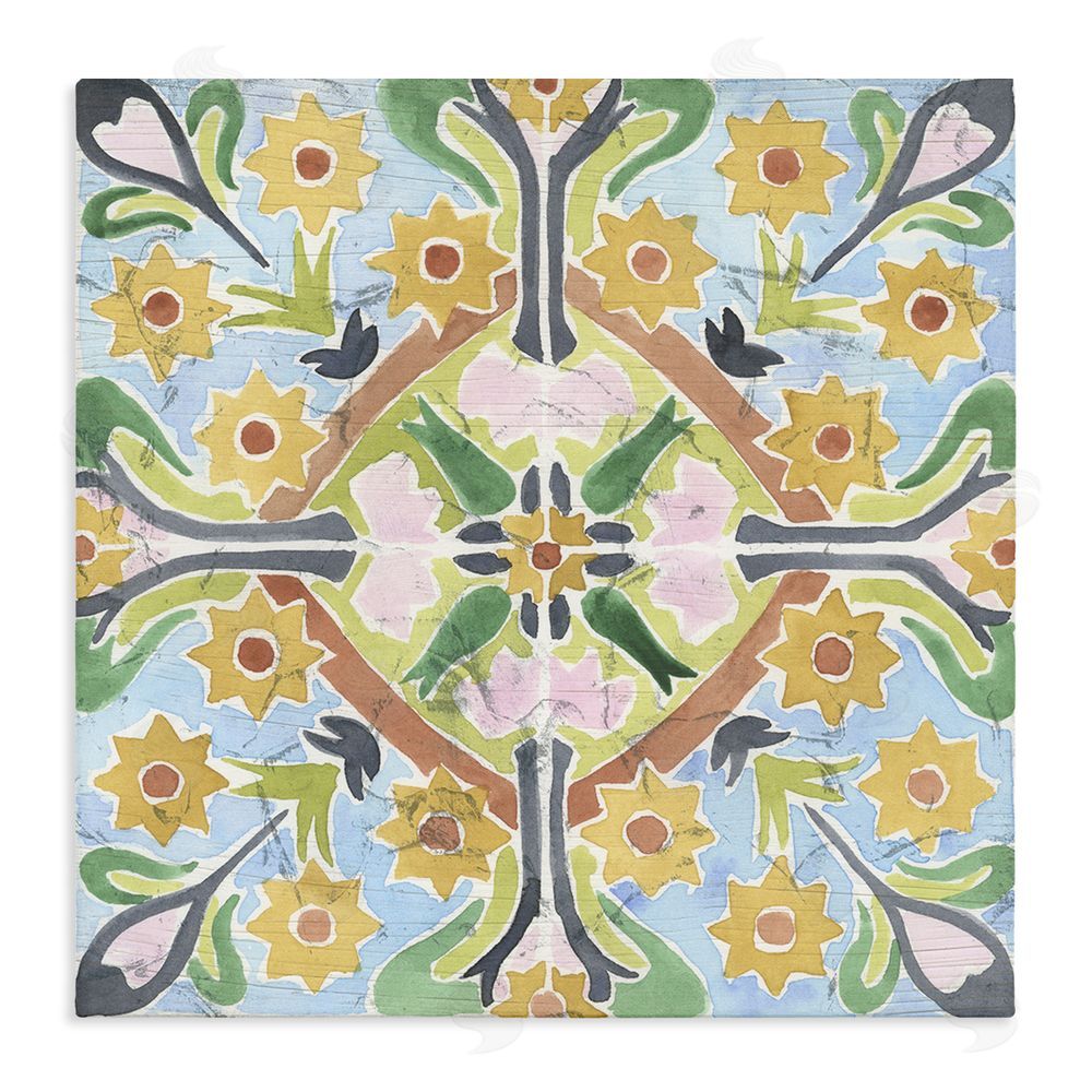June Erica Vess Balanced Florals Vintage Tile Stretched Canvas Wall Art Print