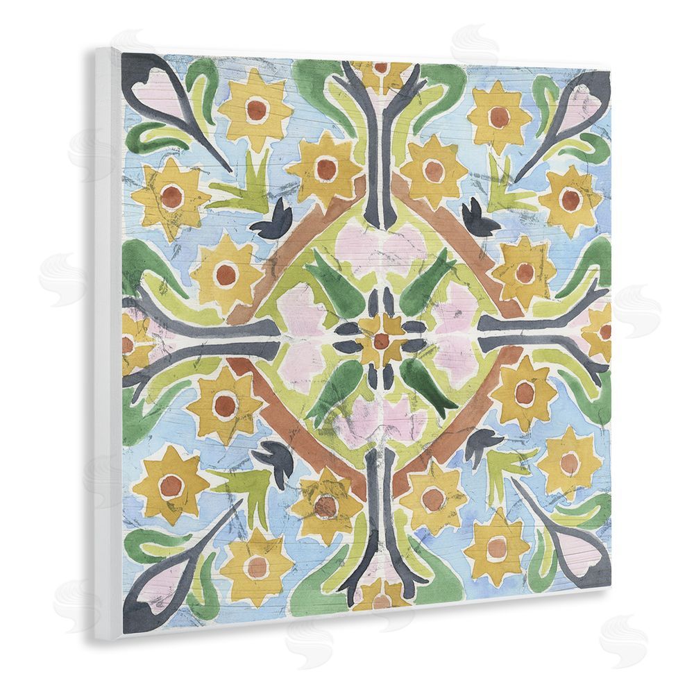 June Erica Vess Balanced Florals Vintage Tile Wooden Wall Plaque Art Print