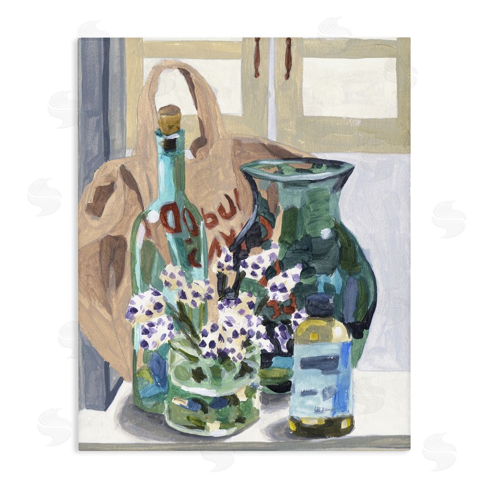 Melissa Wang Bottles & Bag Arrangement Stretched Canvas Wall Art Print