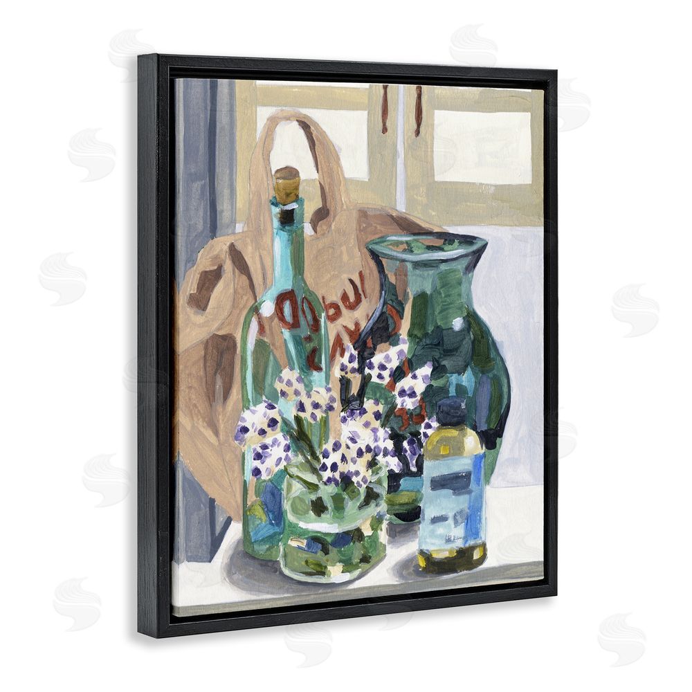 Melissa Wang Bottles & Bag Arrangement Black Floating Frame Canvas Wall Art Print