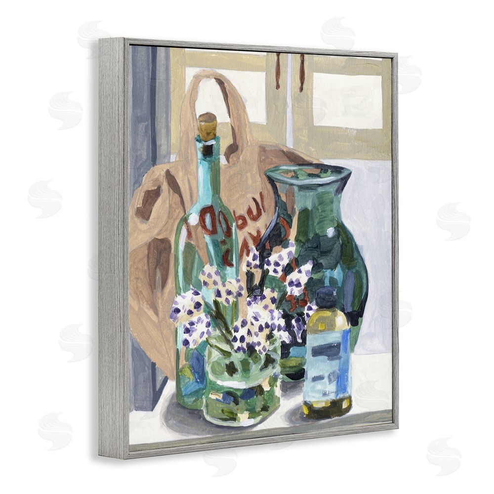 Melissa Wang Bottles & Bag Arrangement Gray Framed Giclee Wall Art Print