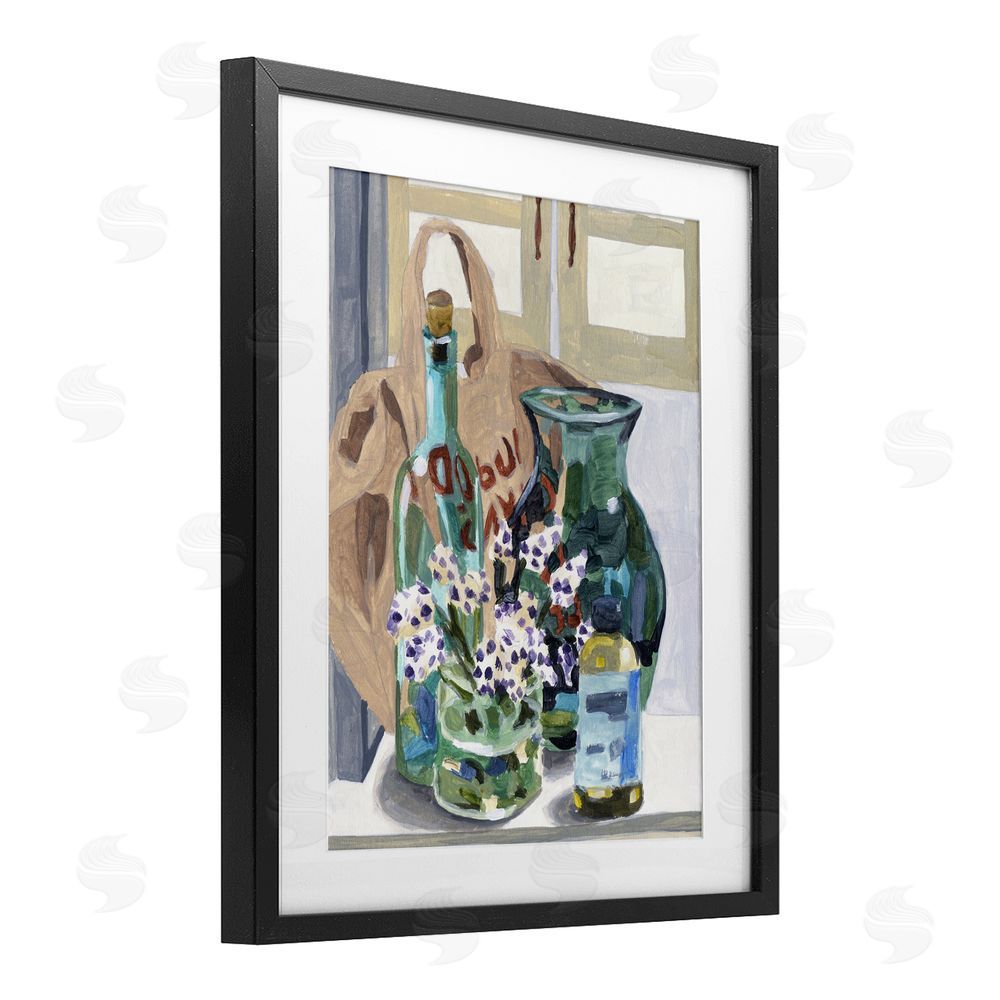 Melissa Wang Bottles & Bag Arrangement Black Framed Print Under Glass Wall Art