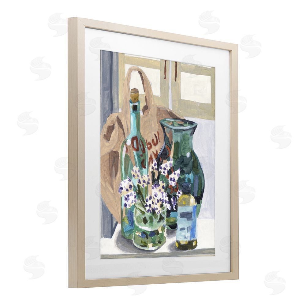 Melissa Wang Bottles & Bag Arrangement Brown Framed Print Under Glass Wall Art
