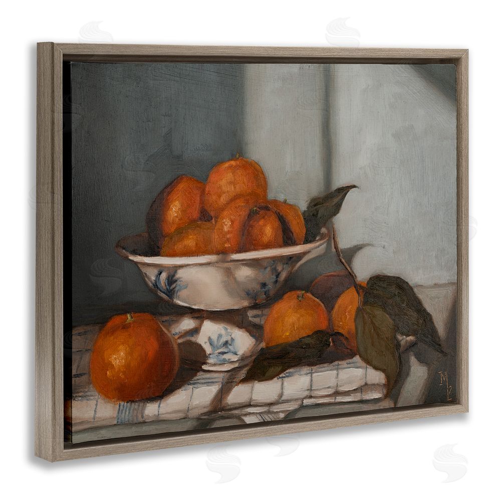 Marian Parsons Bowl of Oranges Table Top Brown Floating Frame Canvas Wall Art Print
