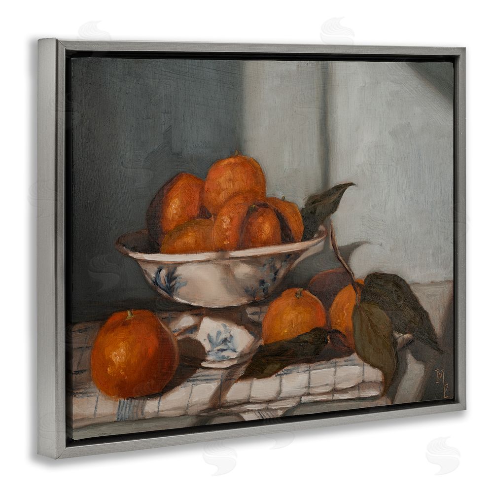 Marian Parsons Bowl of Oranges Table Top Gray Floating Frame Canvas Wall Art Print