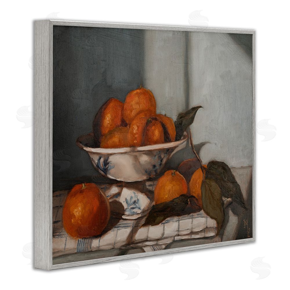 Marian Parsons Bowl of Oranges Table Top Gray Framed Giclee Wall Art Print