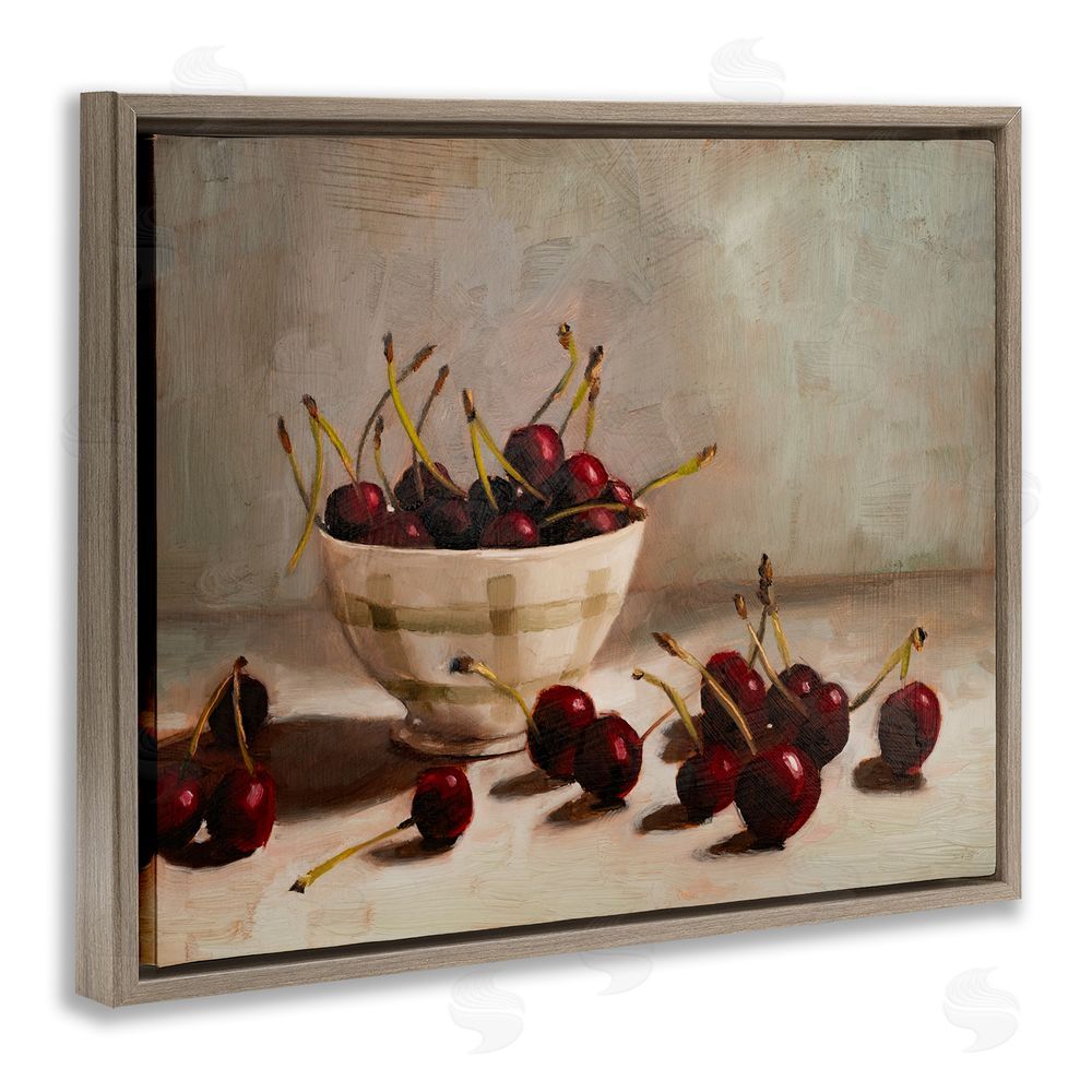 Marian Parsons Bowl of Ripe Cherries Brown Floating Frame Canvas Wall Art Print