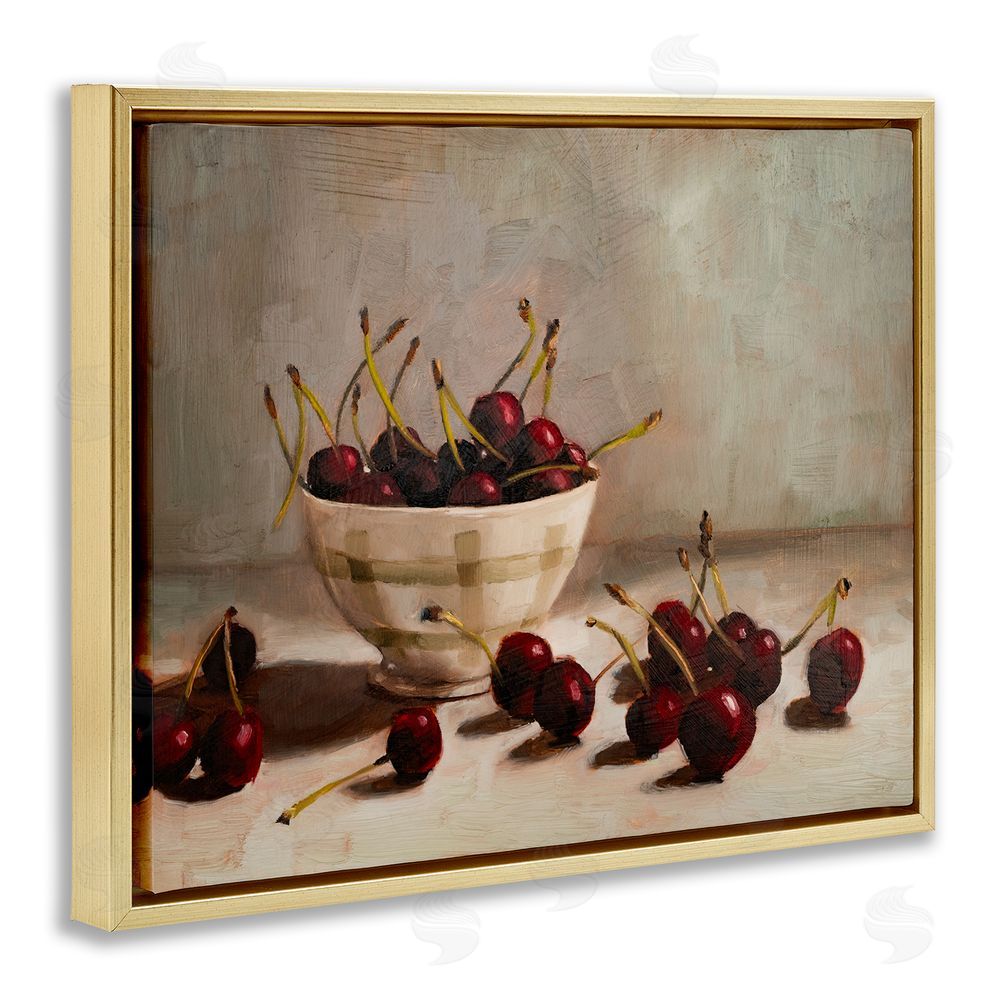 Marian Parsons Bowl of Ripe Cherries Gold Floating Frame Canvas Wall Art Print