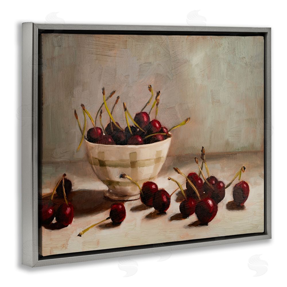 Marian Parsons Bowl of Ripe Cherries Gray Floating Frame Canvas Wall Art Print