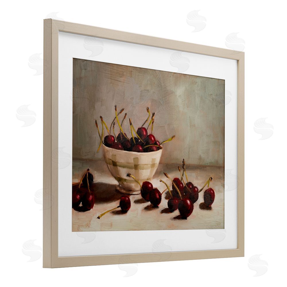 Marian Parsons Bowl of Ripe Cherries Brown Framed Print Under Glass Wall Art